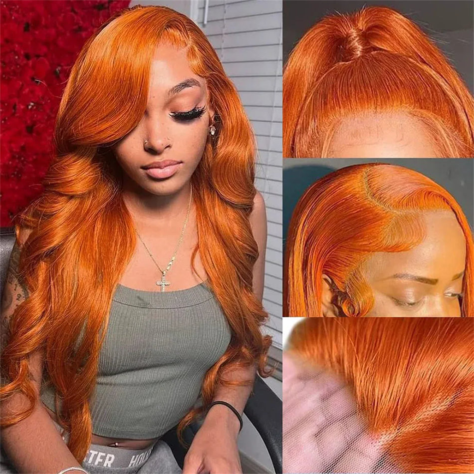 Perruque Lace Front Wig naturelle ondulée couleur gingembre 13x6 HD 30 pouces, perruque Lace Front Wig naturelle ondulée couleur gingembre orange