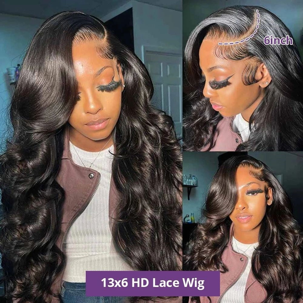 Perruque frontale body wave en dentelle HD ondulée, cheveux humains, 13x6, 13x4, pré-épilée