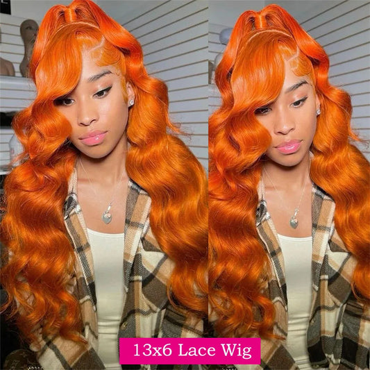Perruque Lace Front Wig naturelle ondulée couleur gingembre 13x6 HD 30 pouces, perruque Lace Front Wig naturelle ondulée couleur gingembre orange